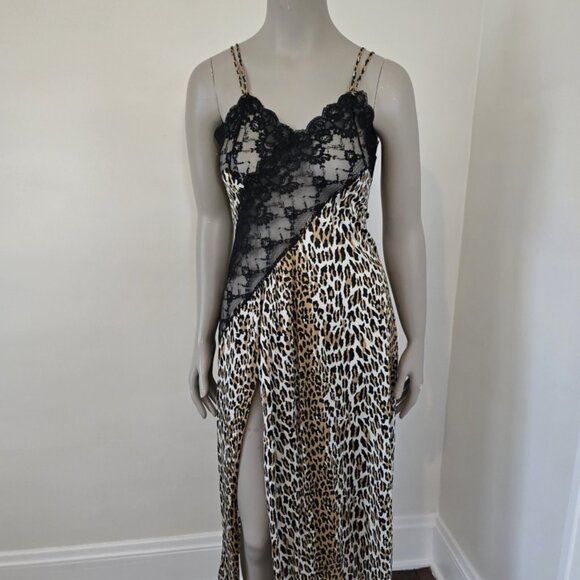 Frederick's Of Hollywood Size M Vintage Leopard Slip Dress Gown Sheer w/ Slit - Picture 5 of 16